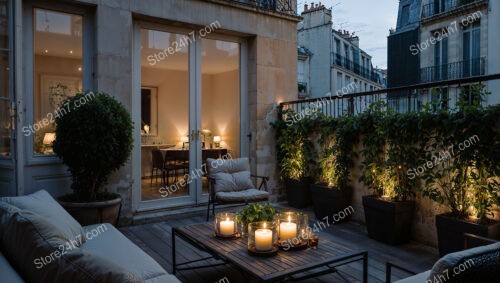 Elegant French Terrace with Cozy Candlelit Atmosphere