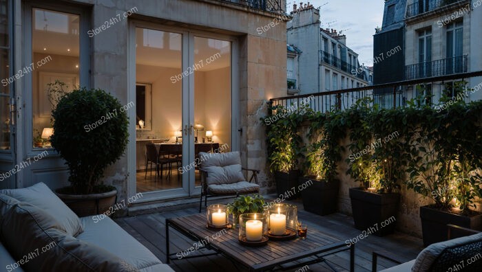 Elegant French Terrace with Cozy Candlelit Atmosphere