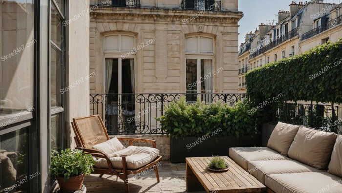 Elegant French Terrace with Cozy Seating and Greenery