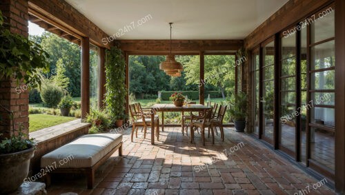 Elegant Indoor-Outdoor Space with Garden Views and Seating