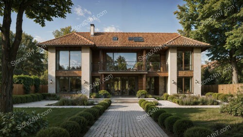 Elegant Manor House with Lush Garden and Stone Pathway