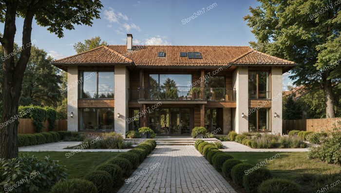 Elegant Manor House with Lush Garden and Stone Pathway