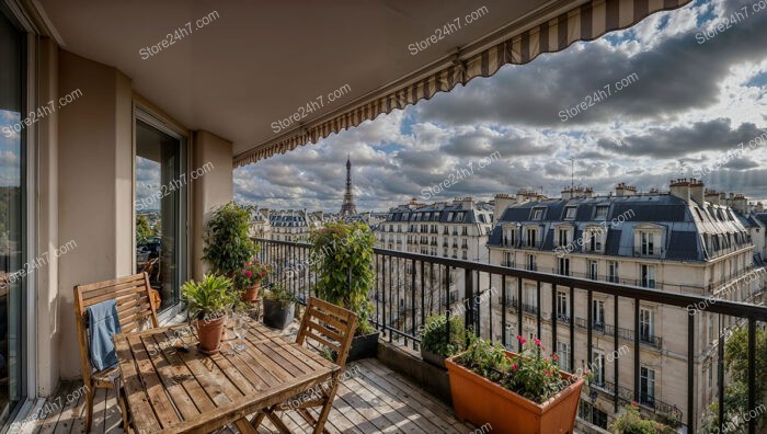 Elegant Paris Apartment Terrace with Eiffel Tower View