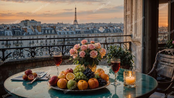 Elegant Parisian Apartment Terrace with Eiffel Tower View