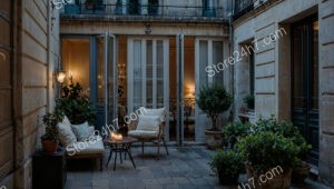Elegant Parisian Terrace with Candlelit Charm and Cozy Seating