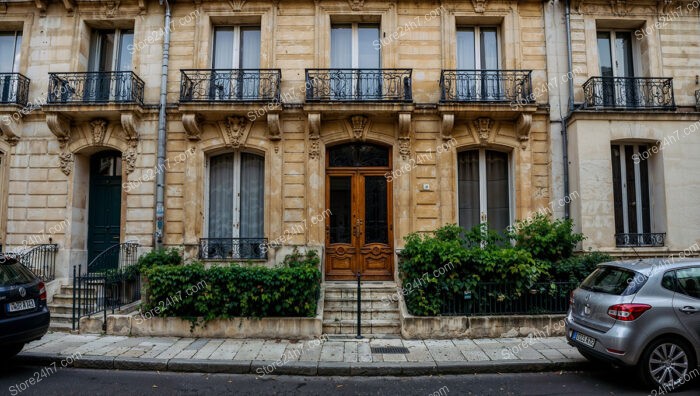 Elegant Stone Facade and Ornate Door in Historic French City