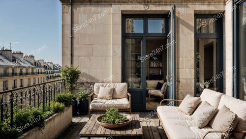 Elegant Terrace with French Doors and Cozy Seating