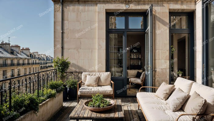 Elegant Terrace with French Doors and Cozy Seating