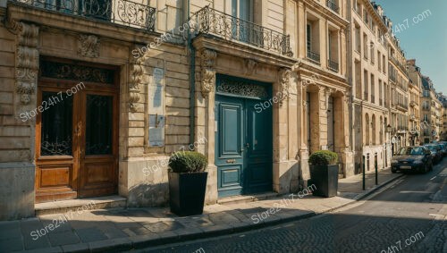 Elegant Wooden and Blue Doors in Historic French City Center