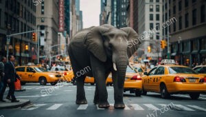 Elephant Strolls Calmly Through Bustling Streets of New York