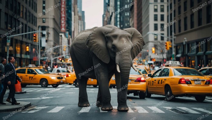 Elephant Strolls Calmly Through Bustling Streets of New York