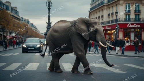 Elephant Strolls Calmly Through Bustling Streets of Paris