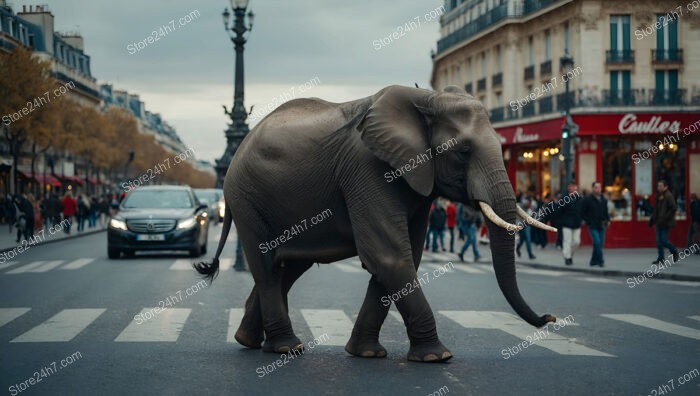 Elephant Strolls Calmly Through Bustling Streets of Paris