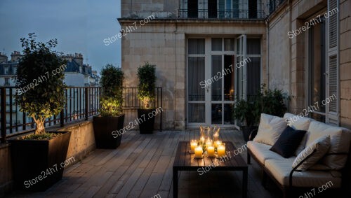 Enchanting Evening Terrace in a Luxurious French City Apartment