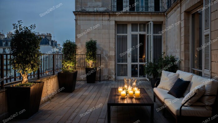 Enchanting Evening Terrace in a Luxurious French City Apartment