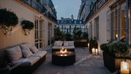 Enchanting French Terrace with Evening Glow and Greenery