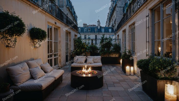 Enchanting French Terrace with Evening Glow and Greenery