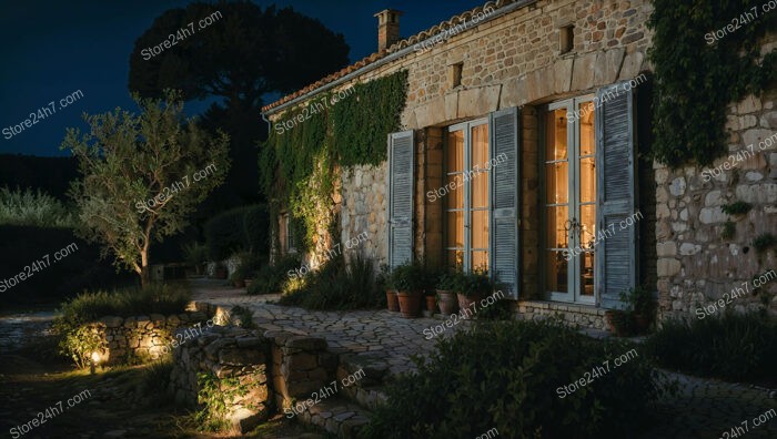 Enchanting Night View of a Stone House in France