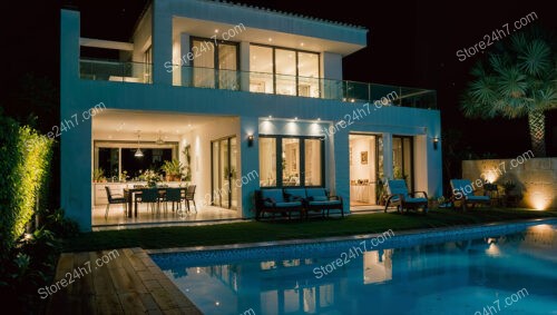 Enchanting Nighttime View of a Luxury Villa in Nice