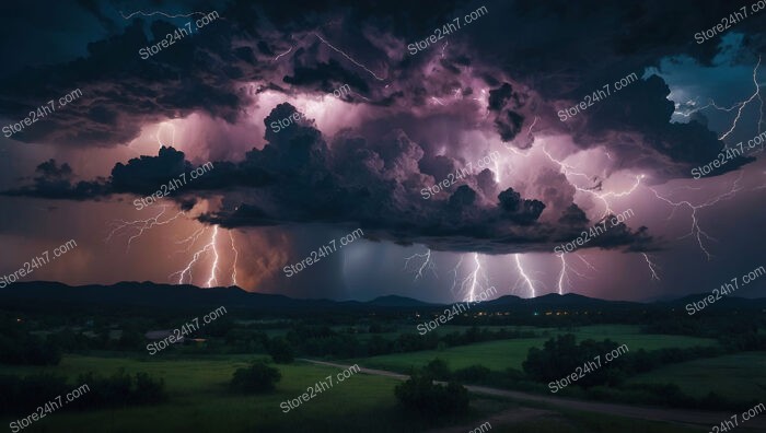 Epic Thunderstorm Over a Rolling Green Landscape