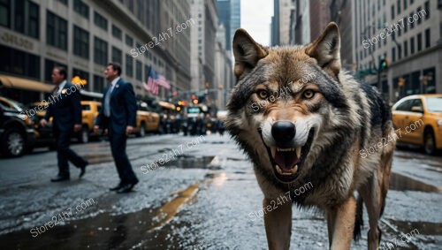 Fierce Wolf Roams Amid Wall Street's Bustling Business Chaos