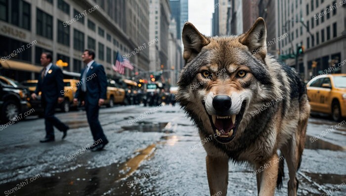 Fierce Wolf Roams Amid Wall Street's Bustling Business Chaos