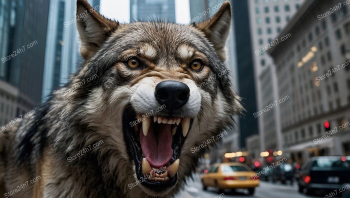 Fierce Wolf Roars Amid Wall Street's Urban Jungle