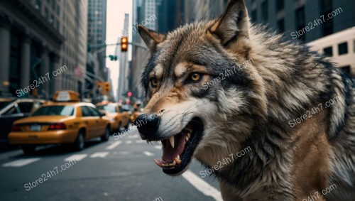 Fierce Wolf Snarls Amid Wall Street's Bustling Business District