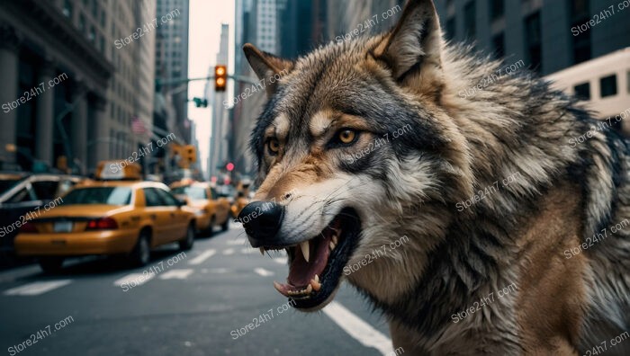 Fierce Wolf Snarls Amid Wall Street's Bustling Business District