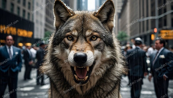 Fierce Wolf Stands Defiant Amid Wall Street's Hustle