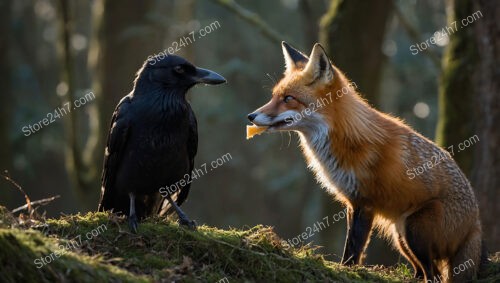 Fox and Crow Engage in Timeless Cheese Confrontation Scene