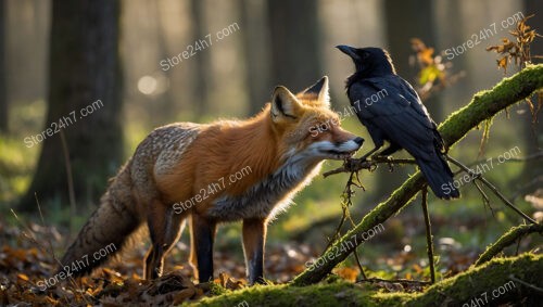 Fox and Crow's Deceptive Dance Over a Piece of Cheese