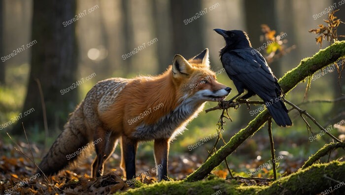 Fox and Crow's Deceptive Dance Over a Piece of Cheese