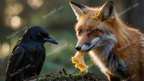 Fox Steals Crow's Cheese: Fable of Wit and Cunning Unfolds