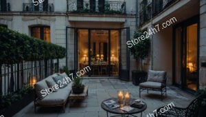 French City Apartment Terrace with Candlelit Evening Ambiance