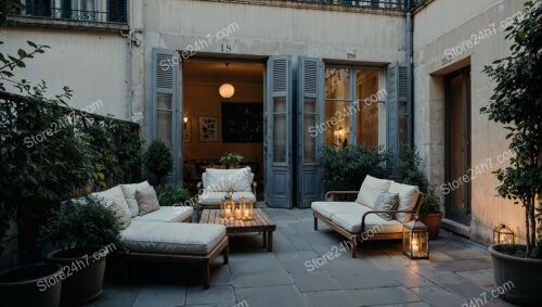 French City Apartment Terrace with Elegant Evening Ambiance