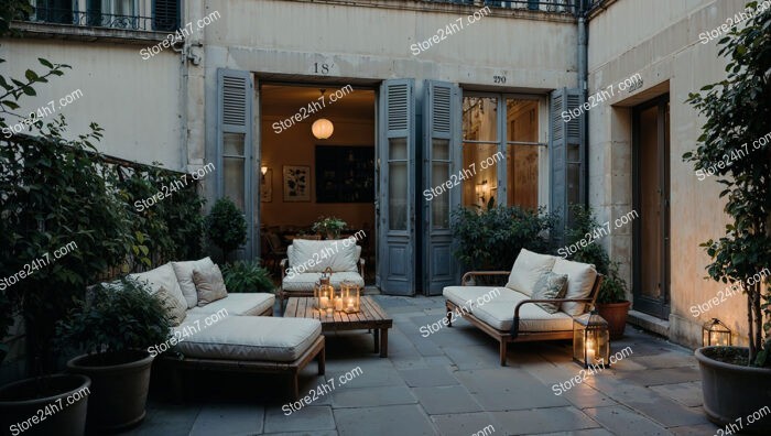 French City Apartment Terrace with Elegant Evening Ambiance