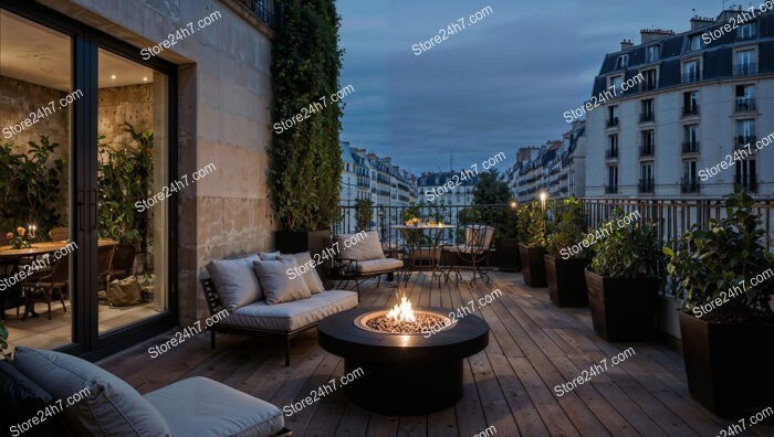 French City Apartment Terrace with Stunning Nighttime Ambiance