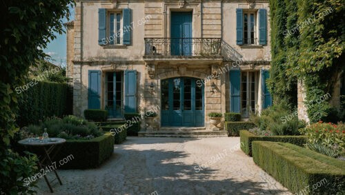 French Country Estate: Classic Manor with Elegant Blue Shutters