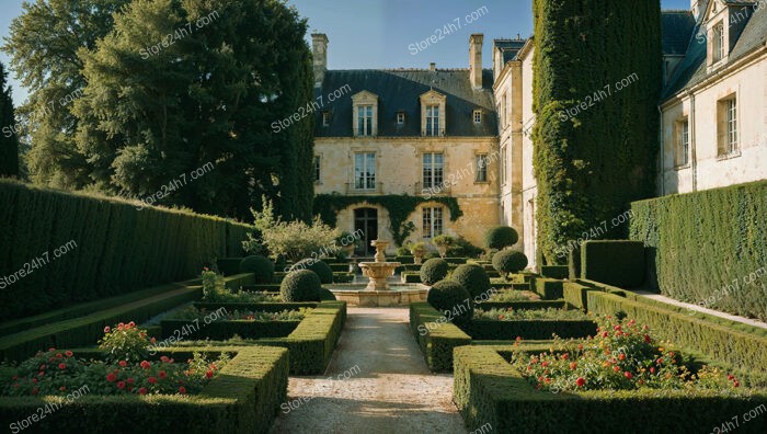 French Country Estate with Beautiful Gardens and Fountain