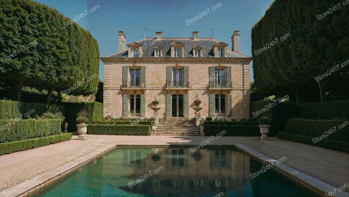 French Country Estate with Manicured Gardens and Pristine Pool