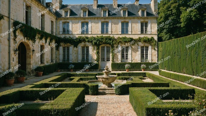 French Country Mansion with Beautiful Gardens and Fountain