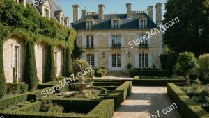 French Country Mansion with Elegant Gardens and Fountain