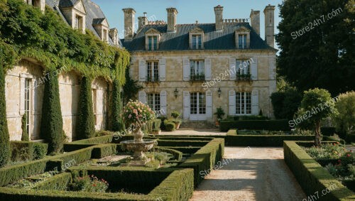 French Country Mansion with Elegant Gardens and Fountain