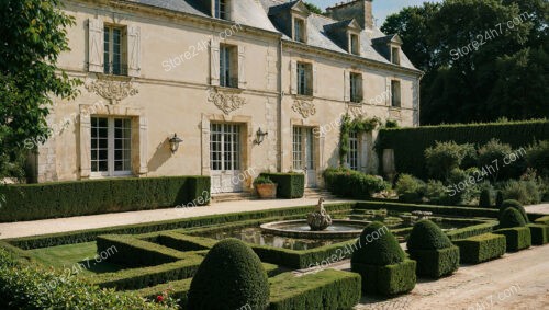 French Country Mansion with Elegant Symmetrical Garden Design