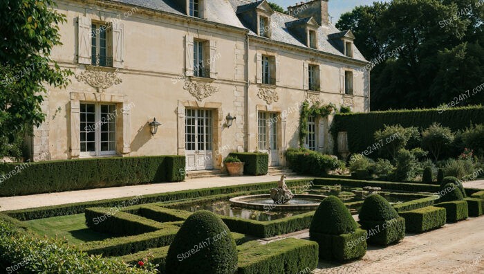 French Country Mansion with Elegant Symmetrical Garden Design