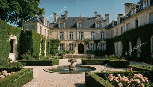 French Country Mansion with Immaculate Landscaping and Fountain