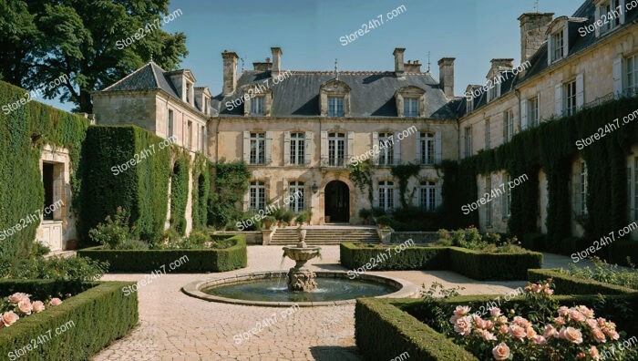 French Country Mansion with Immaculate Landscaping and Fountain