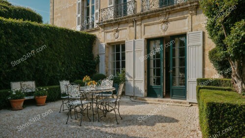 French Country Mansion with Lush Gardens and Elegant Courtyard