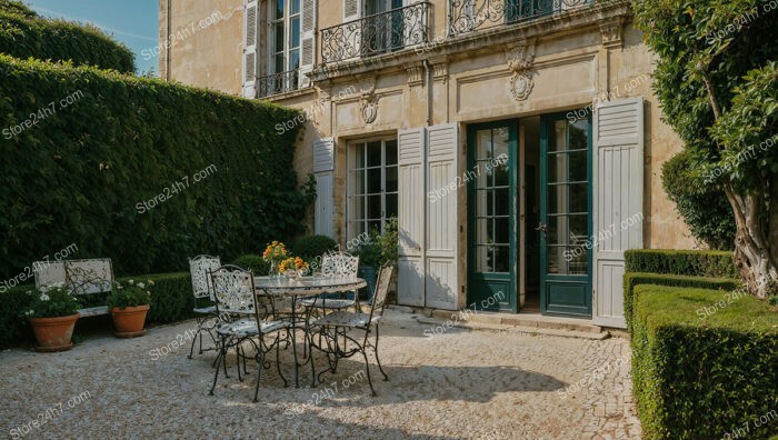 French Country Mansion with Lush Gardens and Elegant Courtyard